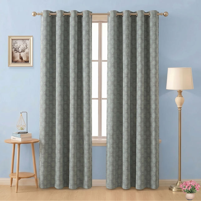 Dark Grey colour geometric pattern velvet flock readymade curtain