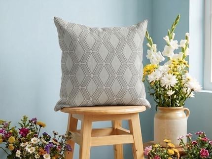 Dark Grey colour geometric pattern velvet flock readymade cushion cover