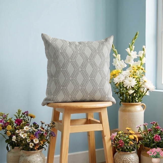 Dark Grey colour geometric pattern velvet flock readymade cushion cover