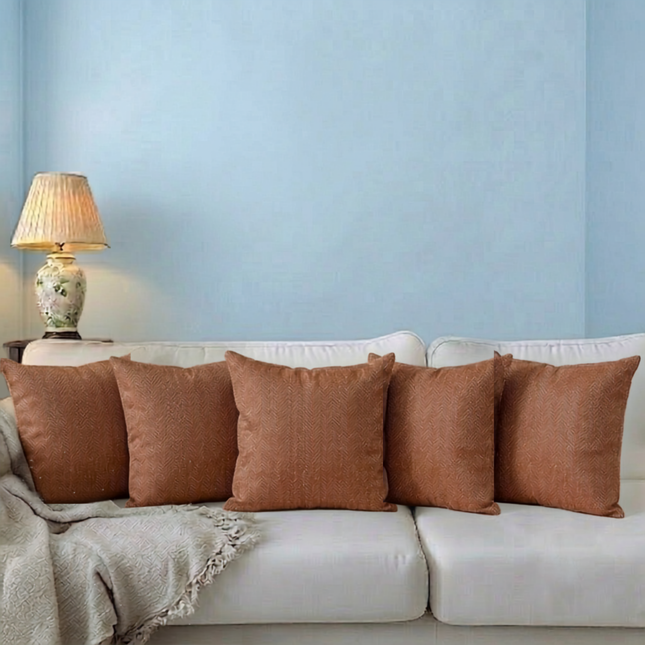 Rust colour textured pattern velvet flock readymade cushion cover