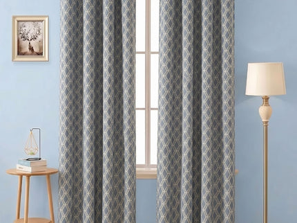 Charcoal grey colour geometric pattern velvet flock readymade curtain