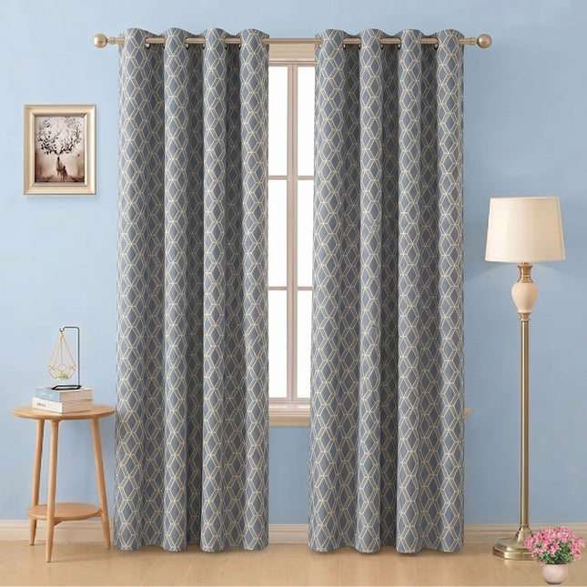 Charcoal grey colour geometric pattern velvet flock readymade curtain