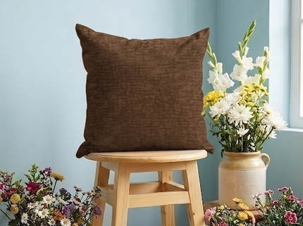 Mocha Brown Colour Textured Velvet Flock readymade cushion cover