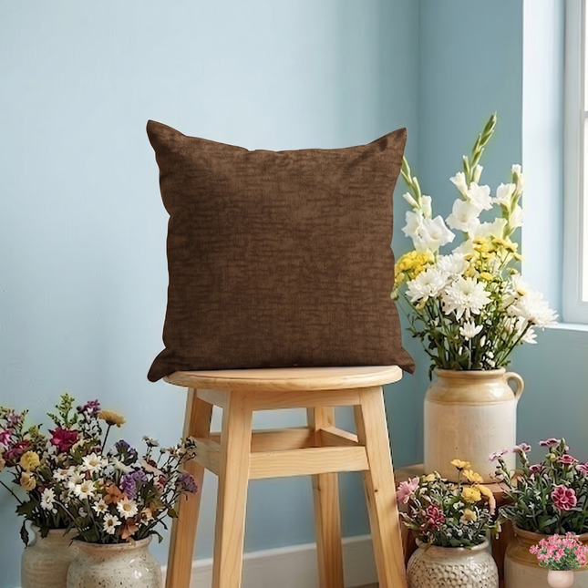 Mocha Brown Colour Textured Velvet Flock readymade cushion cover