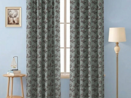 Brown and Dark Brown Colour Leaves Pattern Velvet Readymade Curtain