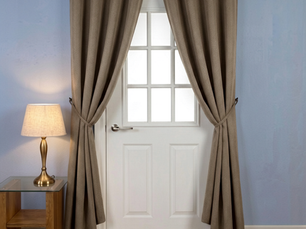 Taupe colour textured pattern velvet flock readymade curtain (Dual side)