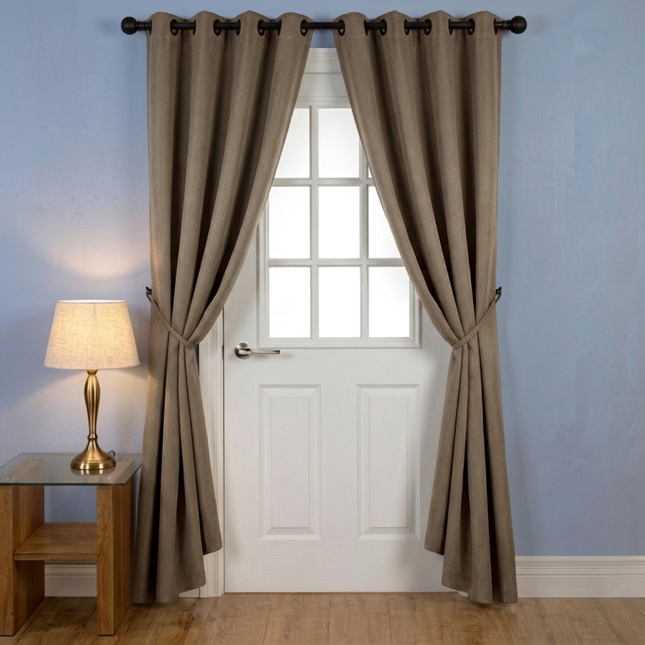 Taupe colour textured pattern velvet flock readymade curtain (Dual side)