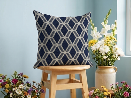 Navy blue colour geometric pattern velvet flock readymade cushion cover