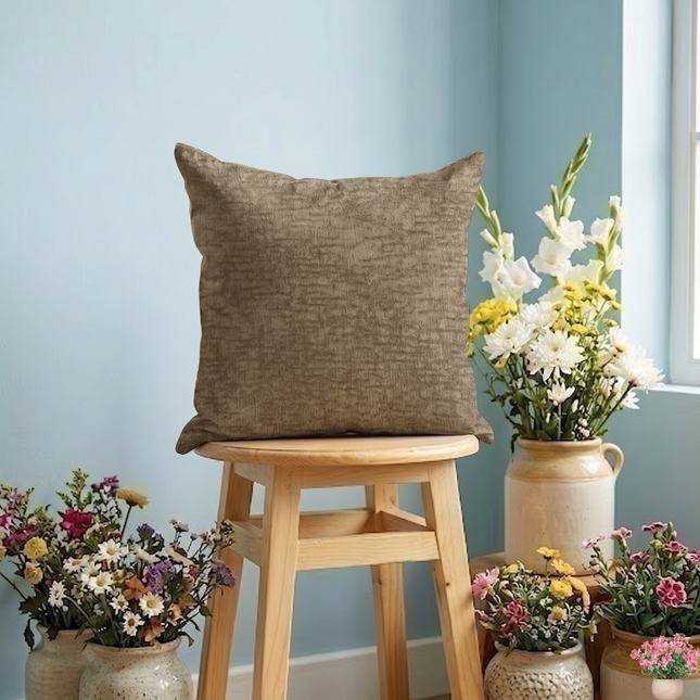 Brown Colour Textured Velvet Flock readymade cushion cover