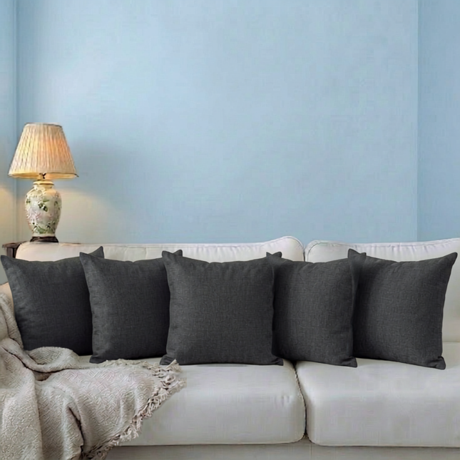 Charcoal grey colour textured plain velvet flock readymade cushion cover