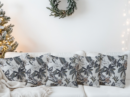 Olive Green and Warm Beige Colour Floral and Leaves Pattern readymade cushion cover