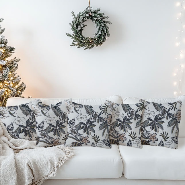 Olive Green and Warm Beige Colour Floral and Leaves Pattern readymade cushion cover