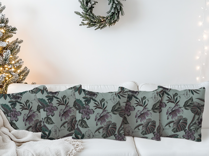 Dusty Rose and Forest Green Colour Floral and Leaves Pattern readymade cushion cover