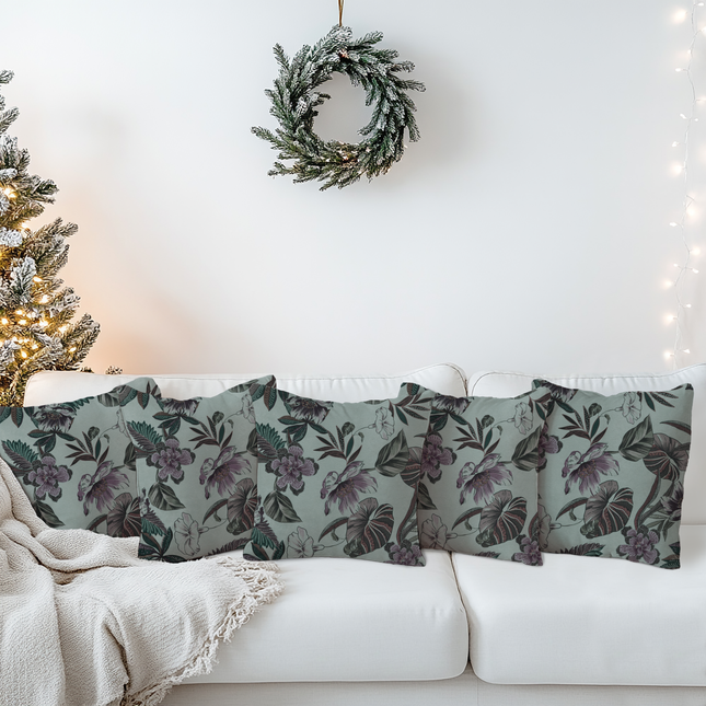 Dusty Rose and Forest Green Colour Floral and Leaves Pattern readymade cushion cover