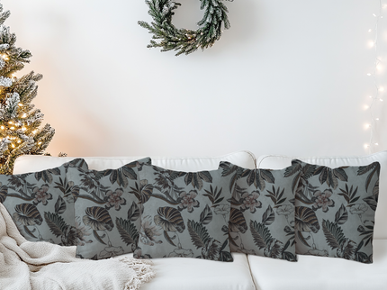 Olive Green and Mocha Brown Colour Floral and Leaves Pattern readymade cushion cover