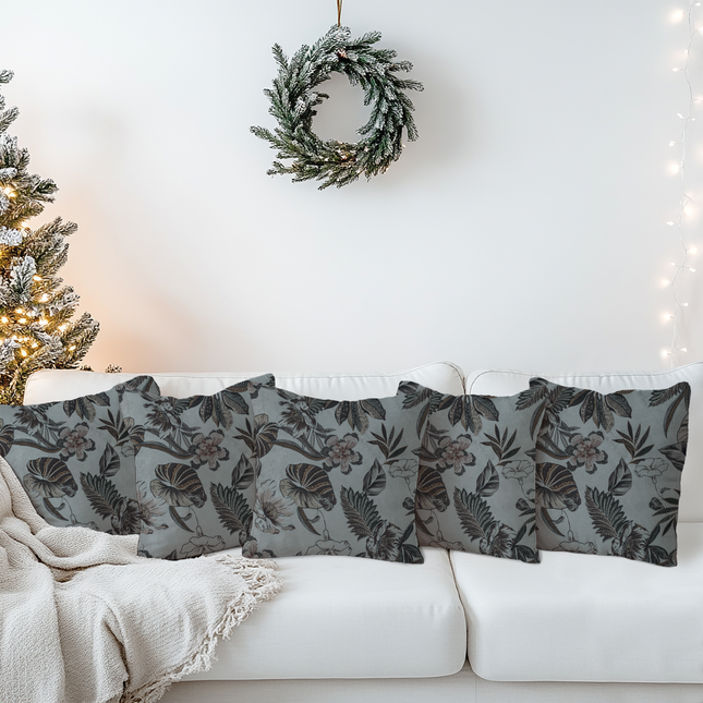 Olive Green and Mocha Brown Colour Floral and Leaves Pattern readymade cushion cover