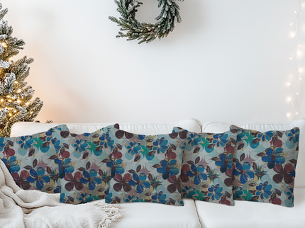 Brown and Blue Colour Floral and Leaves Pattern readymade cushion cover