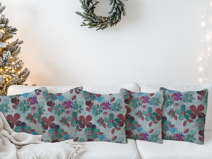 Maroon and Green Colour Floral and Leaves Pattern readymade cushion cover