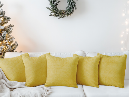 Greenish Yellow Colour Textured Velvet Flock Readymade cushion cover