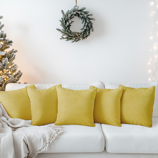 Greenish Yellow Colour Textured Velvet Flock Readymade cushion cover