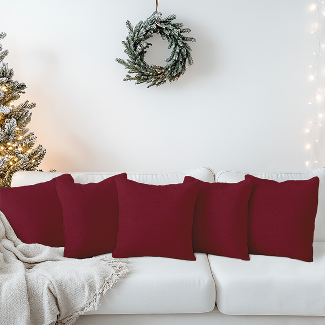 Carmine Red Colour Textured Velvet Flock Readymade cushion cover