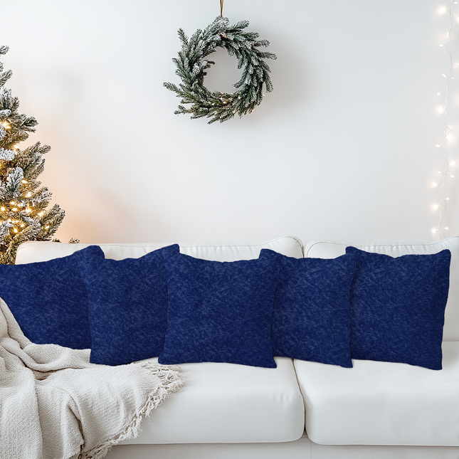 Dark Blue Colour Textured Velvet Flock Readymade cushion cover