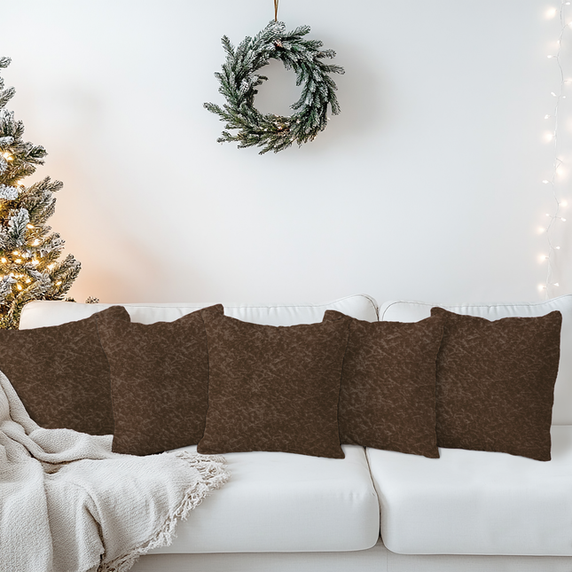 Pastel Brown Colour Textured Velvet Flock Readymade cushion cover