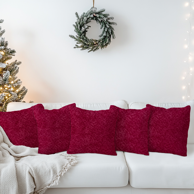 Wine Colour Textured Velvet Flock Readymade cushion cover