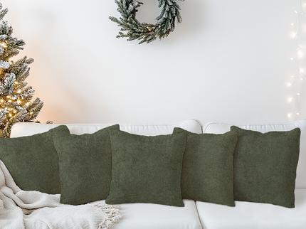 Olive Green Colour Textured Velvet Flock Readymade cushion cover