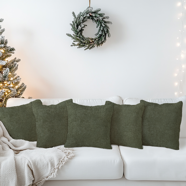 Olive Green Colour Textured Velvet Flock Readymade cushion cover