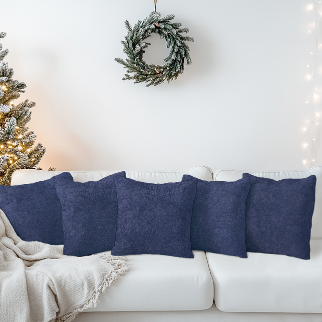 Dark Blue Colour Textured Velvet Flock Readymade cushion cover