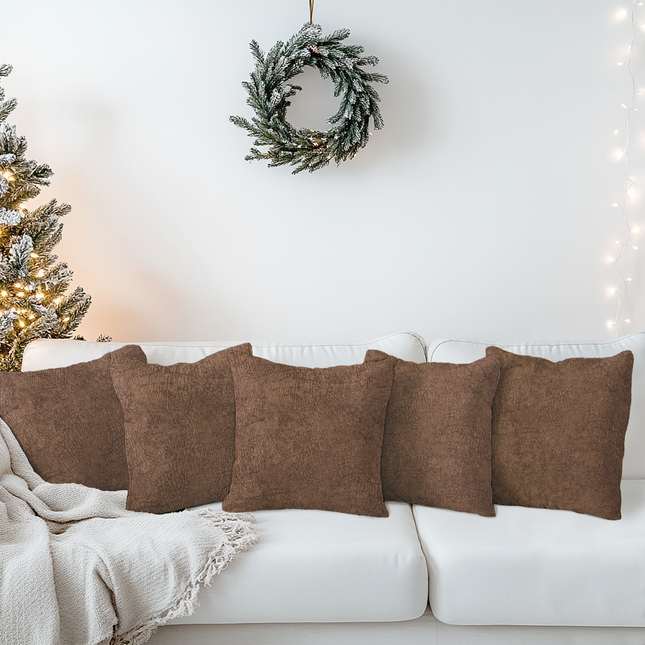 Medium Brown Colour Textured Velvet Flock Readymade cushion cover