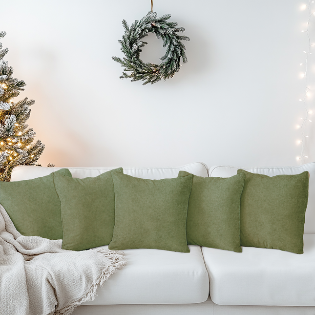 Olive Green Colour Textured Velvet Flock Readymade cushion cover