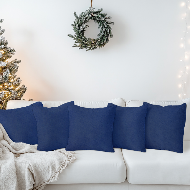 Prussian Blue Colour Textured Velvet Flock Readymade cushion cover