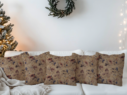 Dusty Rose and Brown Colour Floral and Leaves Pattern readymade cushion cover