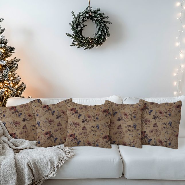 Dusty Rose and Brown Colour Floral and Leaves Pattern readymade cushion cover