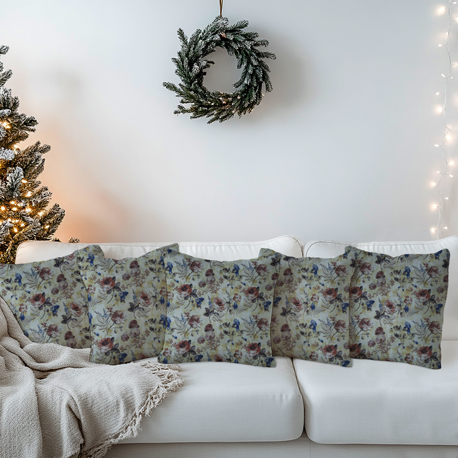 Brown and Soft Olive Colour Floral and Leaves Pattern readymade cushion cover