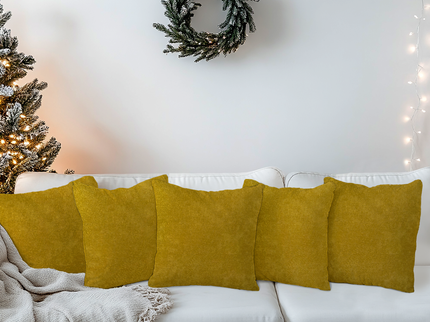 Mustard Yellow Colour Textured Velvet Flock readymade cushion cover