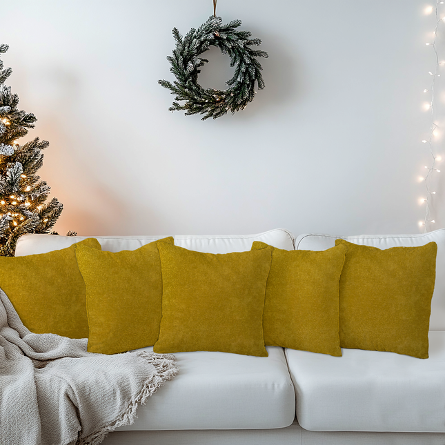 Mustard Yellow Colour Textured Velvet Flock readymade cushion cover