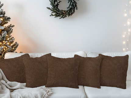 Espresso Brown Colour Textured Velvet Flock readymade cushion cover