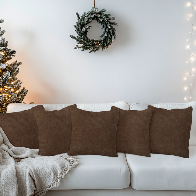 Espresso Brown Colour Textured Velvet Flock readymade cushion cover