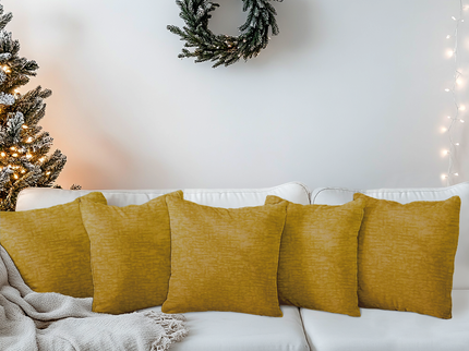 Mustard Yellow Colour Textured Velvet Flock readymade cushion cover