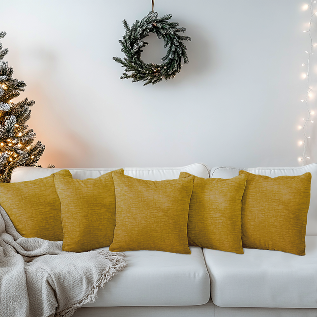 Mustard Yellow Colour Textured Velvet Flock readymade cushion cover