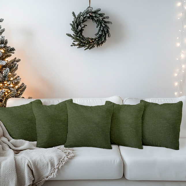 Olive Green Colour Textured Velvet Flock readymade cushion cover