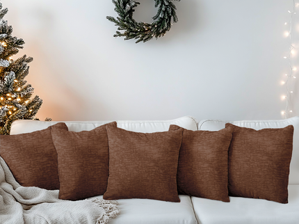 Mocha Brown Colour Textured Velvet Flock readymade cushion cover