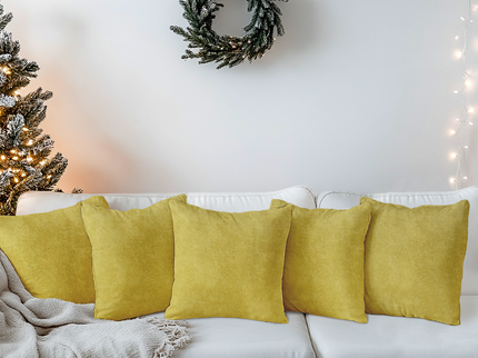 Dark Yellow Colour Textued Velvet Flock readymade cushion cover