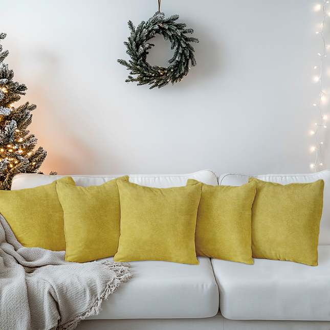 Dark Yellow Colour Textued Velvet Flock readymade cushion cover