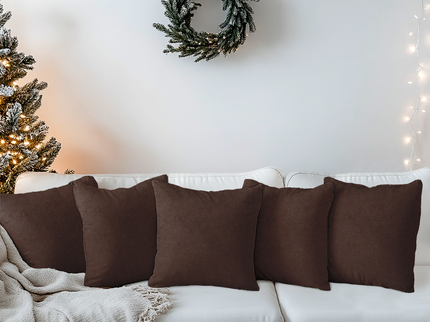 Dark Brown Colour Textured Velvet Flock readymade cushion cover