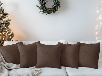 Brown Colour Textured Velvet Flock readymade cushion cover