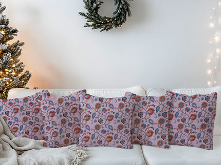 Mustard and blue Floral and Leaves Pattern Velvet readymade cushion cover